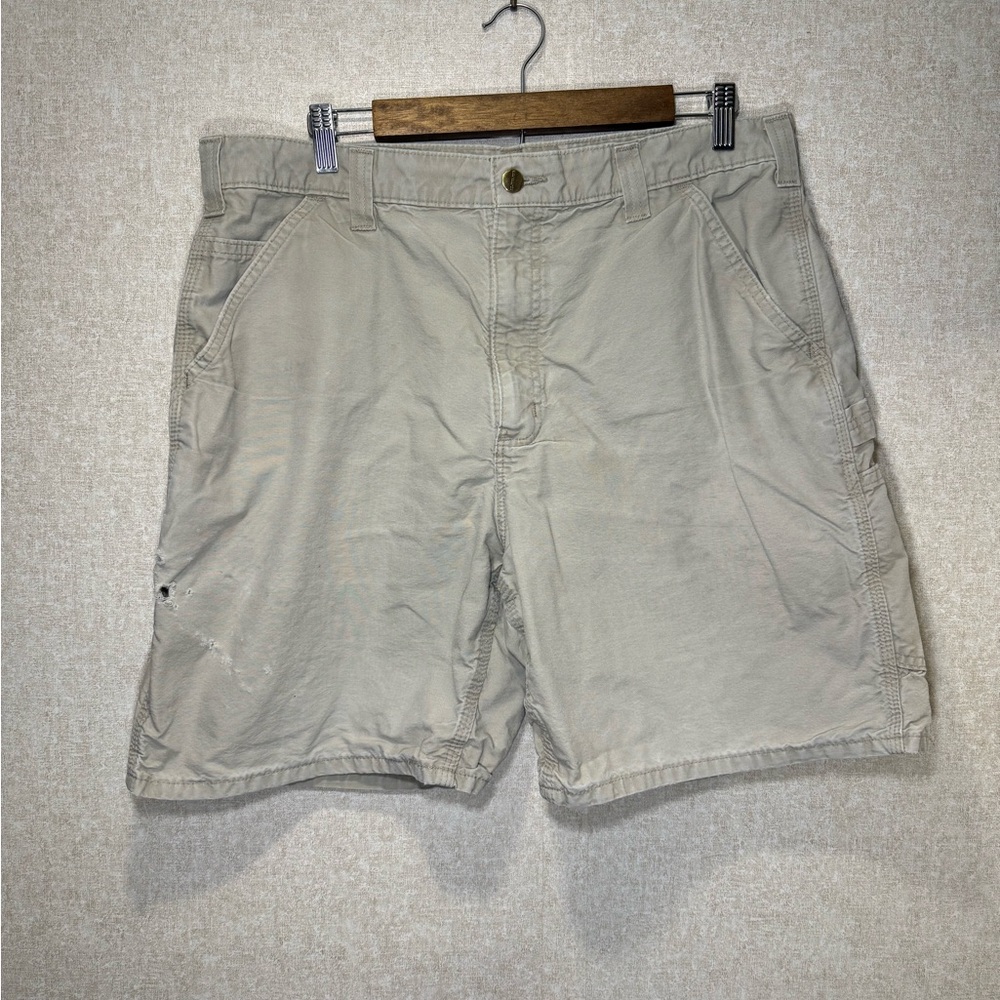 Carhartt Thrashed Original Fit Tan Canvas Carpenter Shorts Workwear Size 36